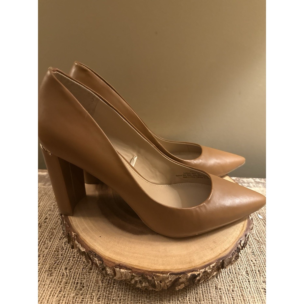 Marc New York Racee Andrew Marc Brown Pointed Toe Block Gold Heel Pumps 11M